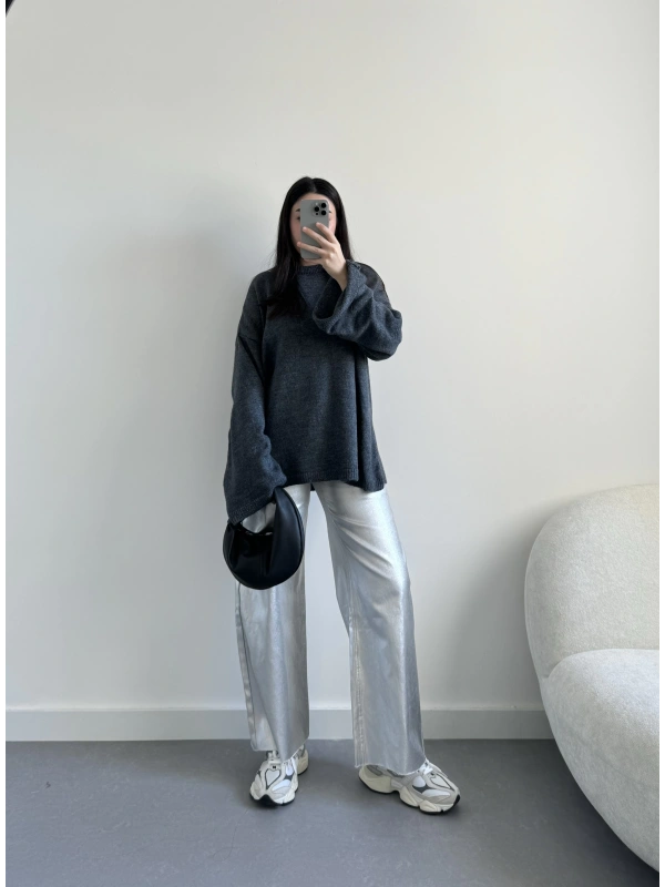 Metalik gümüş pantolon