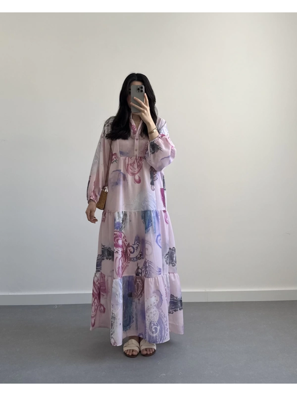 MİLES PEMBE UZUN ELBİSE