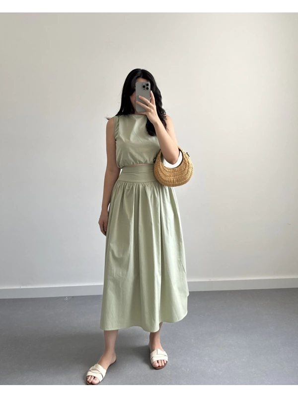 MİNT YEŞİL CROP POPLİN ETEK TAKIM