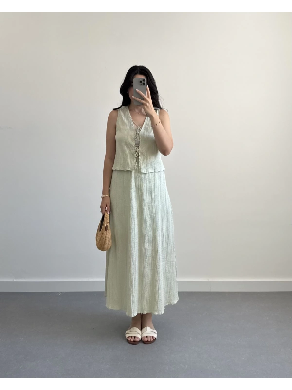 MİNT YEŞİL YELEKLİ ETEK TAKIM