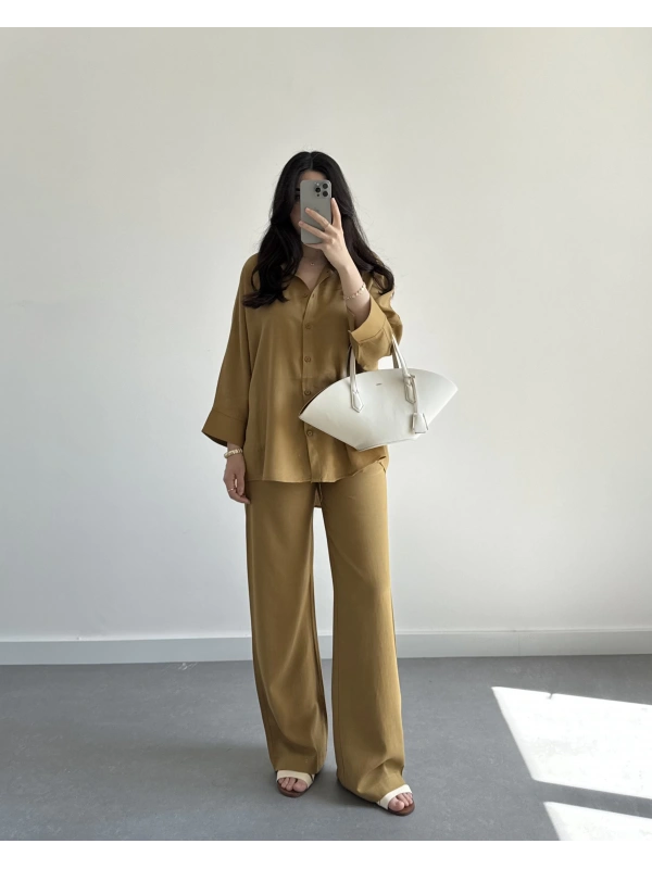 MİSTY CAMEL KETEN GÖMLEK TAKIM