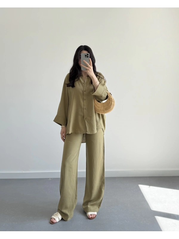 MİSTY HAKİ KETEN GÖMLEK TAKIM