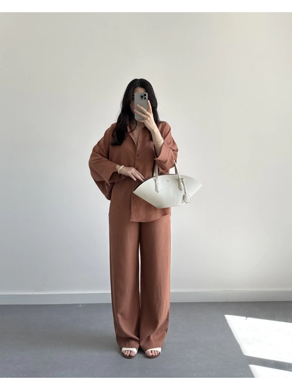 MİSTY KİREMİT KETEN GÖMLEK TAKIM