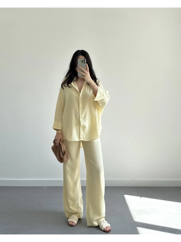 MİSTY SARI KETEN GÖMLEK TAKIM