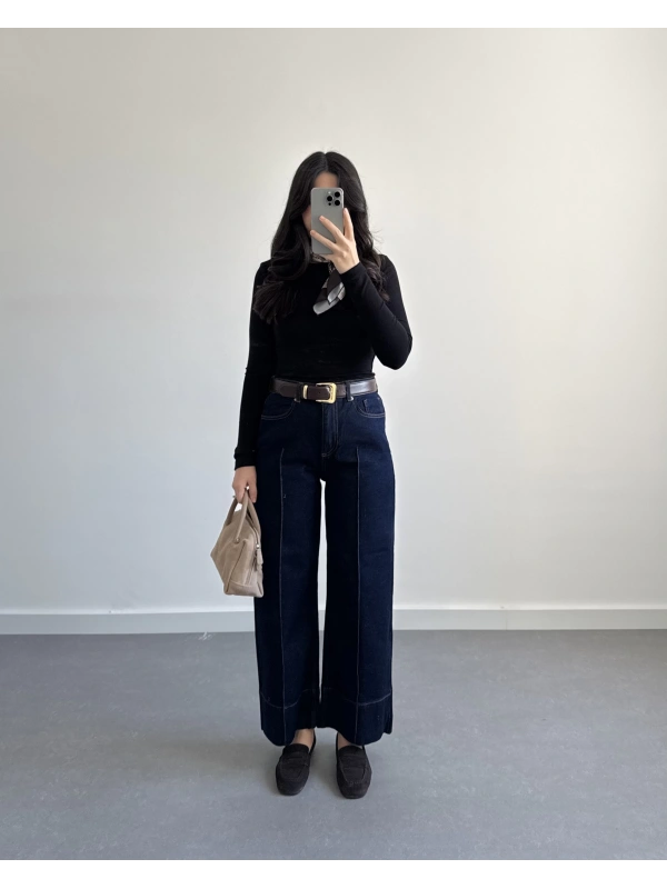 MNG PAÇASI KATLI KOYU MAVİ JEAN