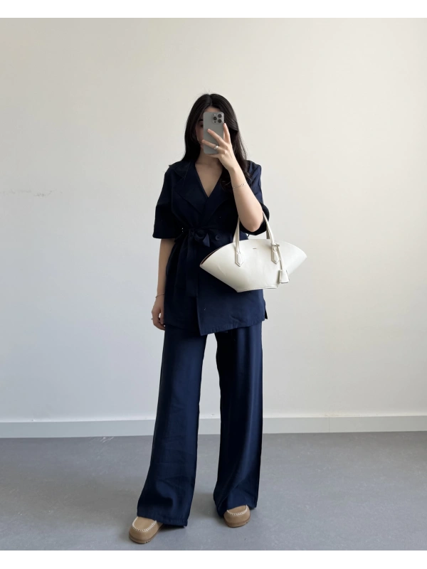 MORE LACİVERT MODAL KUŞAKLI TAKIM