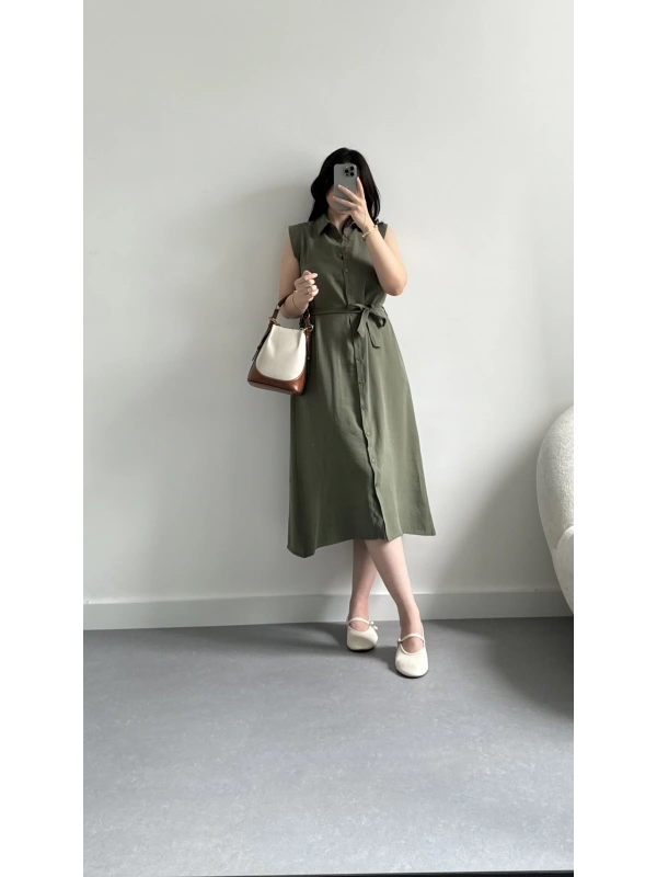 Msd haki tensel gömlek elbise
