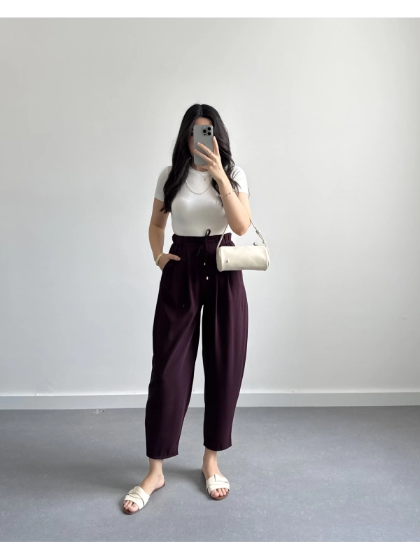 MÜRDÜM BEL BAĞLAMALI ŞALVAR PANTOLON