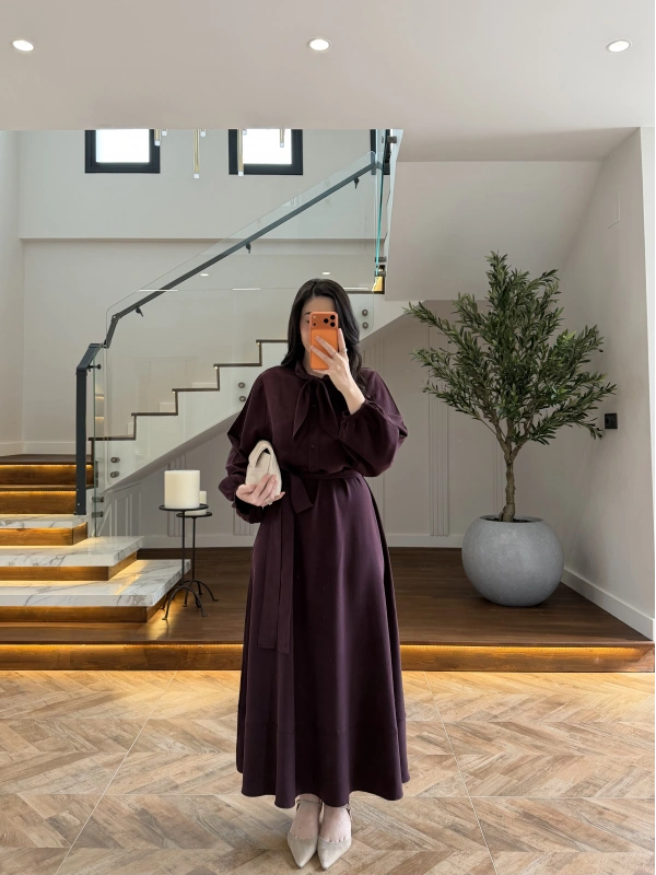 MÜRDÜM FULAR DETAY ELBİSE -2348