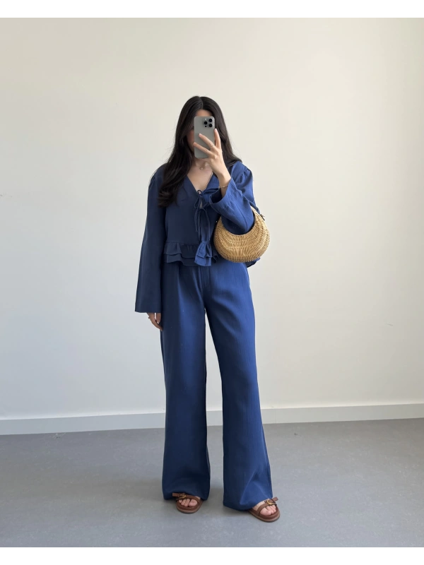 NAİA LACİVERT ÖNÜ BAĞLAMALI TAKIM