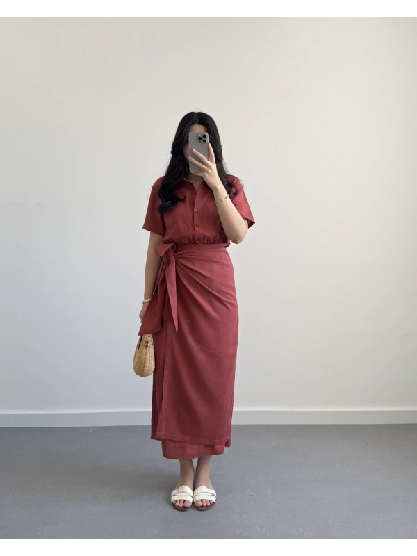 NARÇİÇEĞİ ANVELOP KETEN ELBİSE