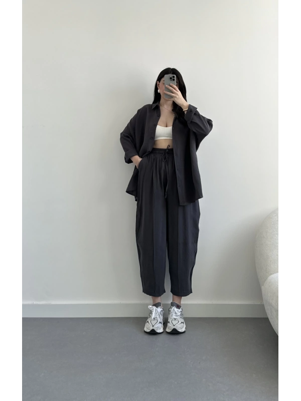 Nell antrasit tensel gömlek takım