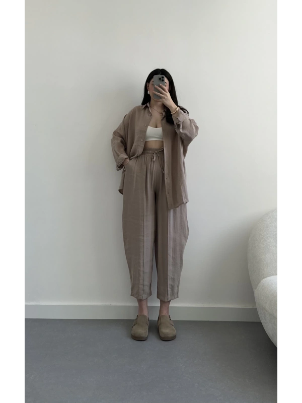 Nell bej tensel gömlek takım