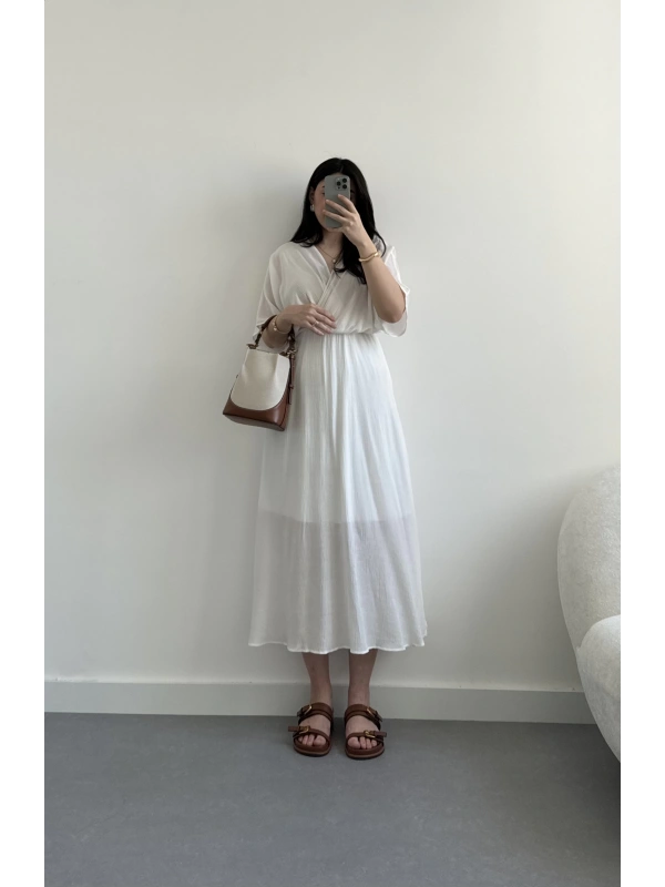 Olibia beyaz kruvaze elbise