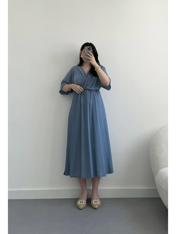 Olibia mavi kruvaze elbise