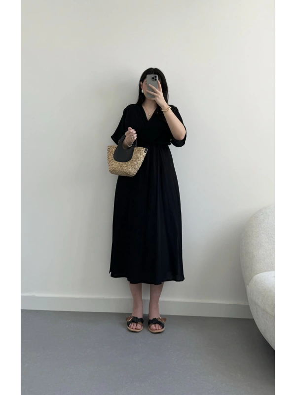 Olibia siyah kruvaze elbise