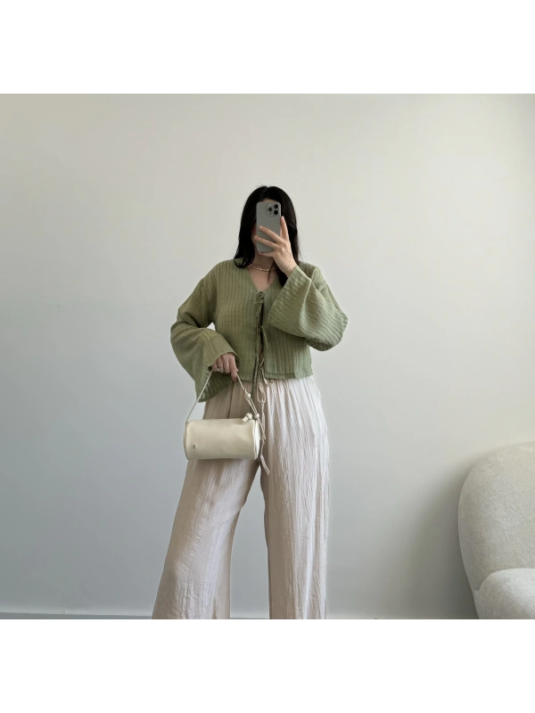 Oliva haki tensel bluz