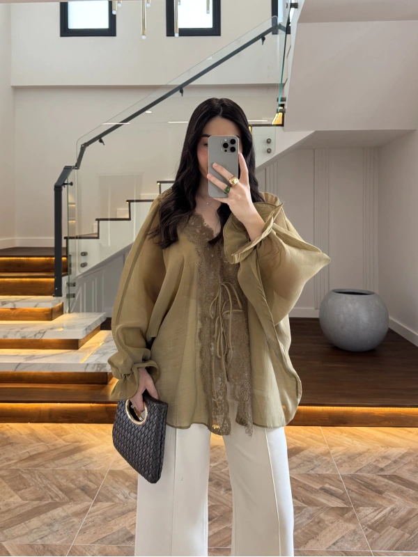 OLİVE DANTELLİ GÖMLEK -5108