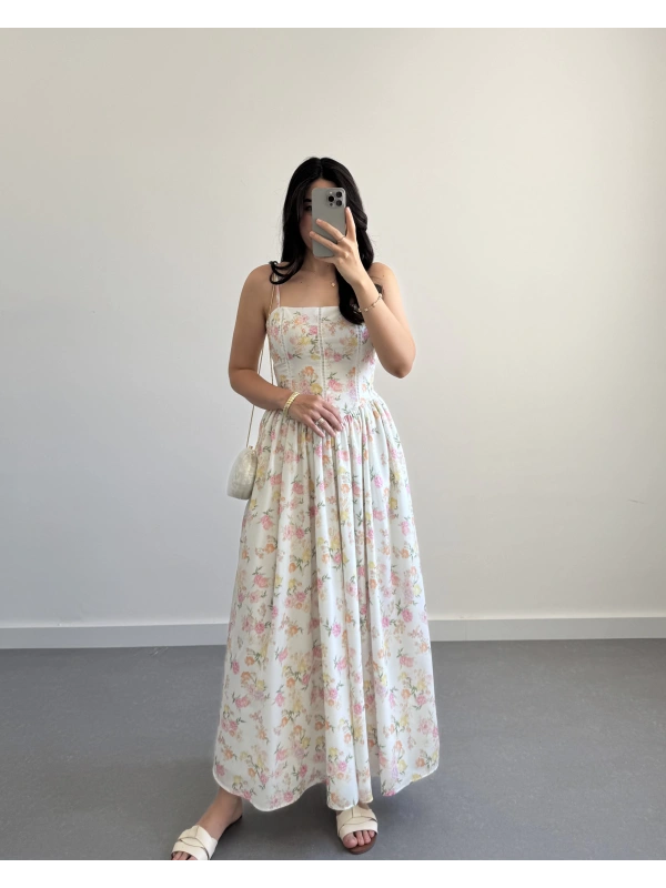 OLİVİA BEYAZ ÇİÇEKLİ ELBİSE