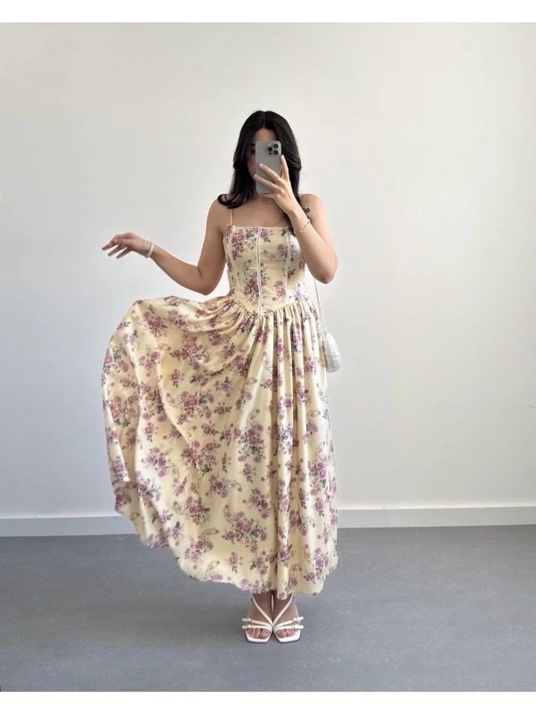 OLİVİA SARI ÇİÇEKLİ ELBİSE