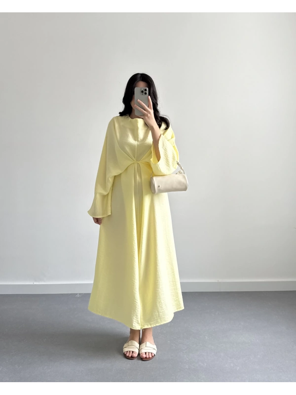 ÖNDEN BAĞCIKLI TENSEL ELBİSE SARI