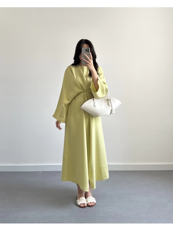 ÖNDEN BAĞCIKLI TENSEL ELBİSE ZEYTİN