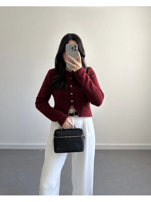 ÖNÜ DÜĞMELİ HIRKA BORDO