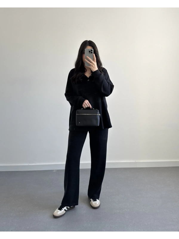 ÖNÜ DÜĞMELİ MODAL TAKIM SİYAH