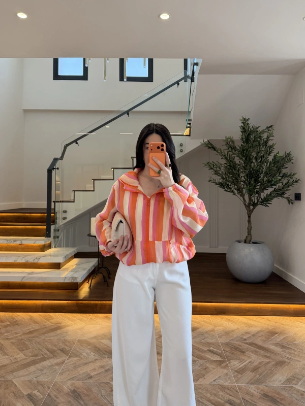 ORANGE/PEMBE KAPŞONLU YAĞMURLUK -9787