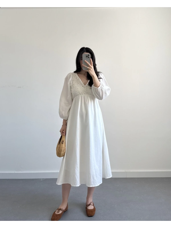 OWEN EKRU DANTELLİ ELBİSE