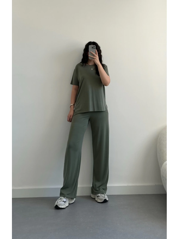 Oysh açık haki bisiklet yaka Modal takım