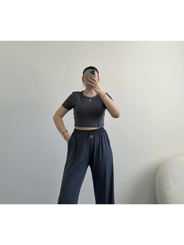 antrasit renk kısa crop