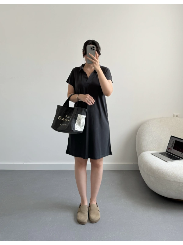 Oysh Antrasit Polo Yaka Modal Elbise