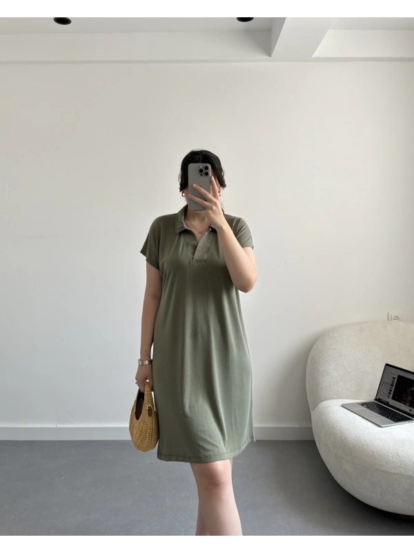 Oysh Haki Polo Yaka Modal Elbise