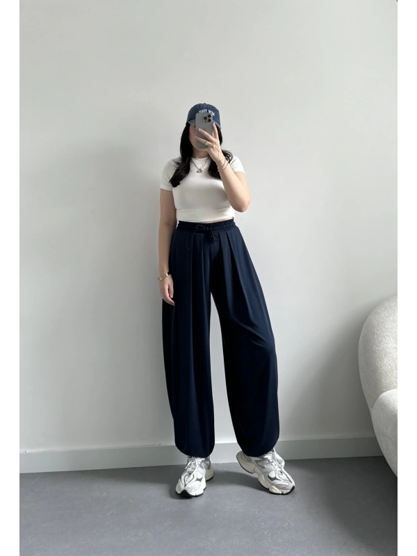 Oysh lacivert modal şalvar pantolon