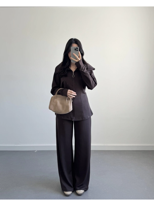 OYSH PARMAK GEÇİRMELİ CEKET TAKIM KAHVE