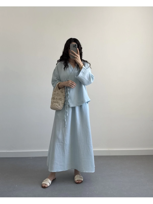 PAUL BEBE MAVİ MÜSLİN ETEK TAKIM