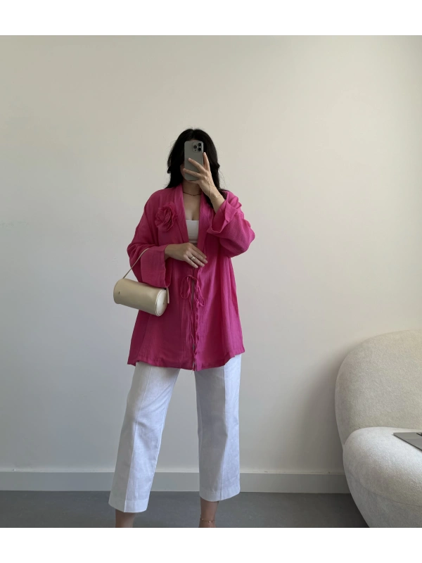 Pembe gül bronşlu kimono