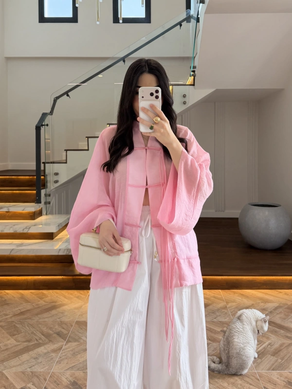 PEMBE İP BAĞCIKLI GÖMLEK -5098