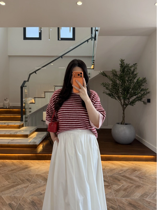 PEMBE-KIRMIZI KISA KOL TRİKO - 5282