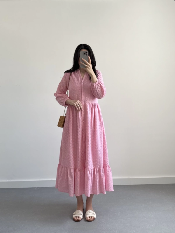 PEMBE MIDI BOY FİSTO ELBİSE