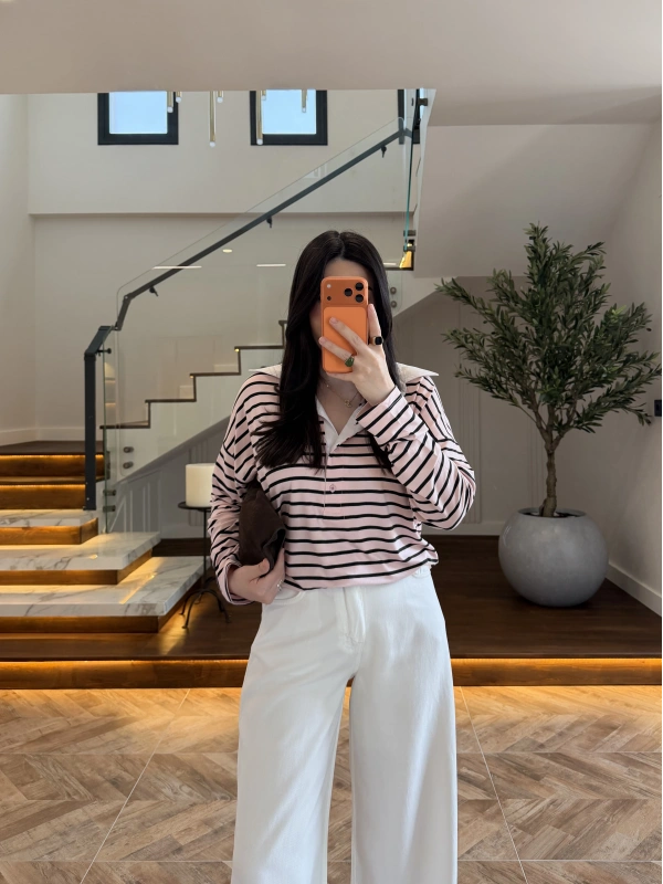 PEMBE POLO YAKA ÇİZGİLİ BASİC -27K-000013