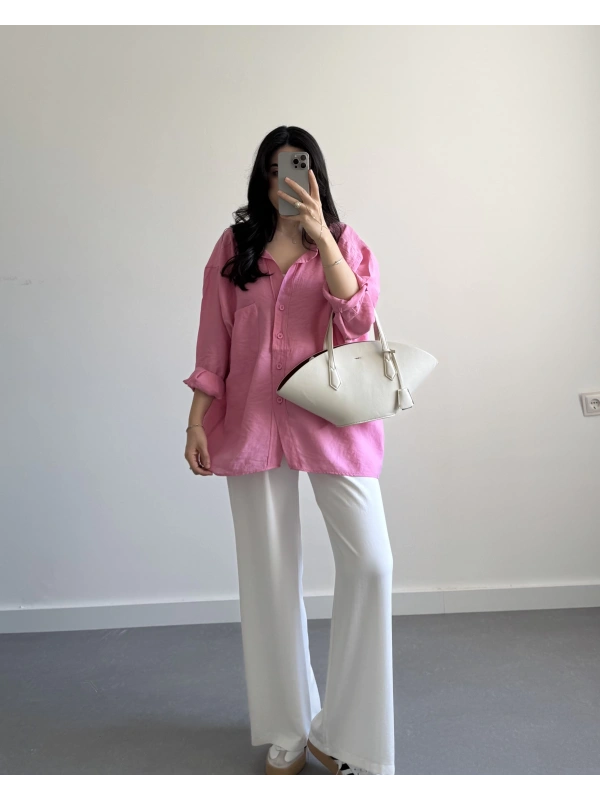 Pembe tensel gömlek