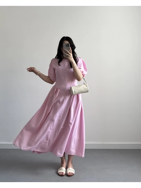PERİY PEMBE KETEN ELBİSE