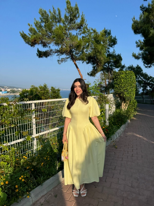 PERİY SARI KETEN ELBİSE
