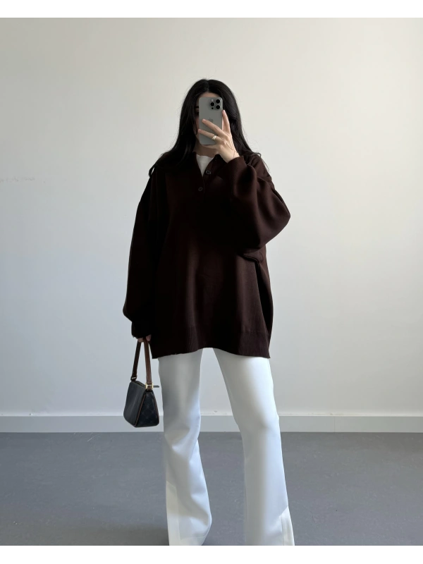 POLO YAKA KAHVE PINTEREST PREMİUM KAZAK