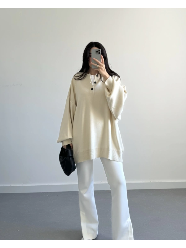 POLO YAKA KREM PINTEREST PREMİUM KAZAK