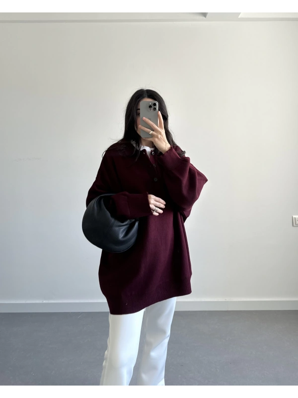 POLO YAKA BORDO PINTEREST PREMİUM KAZAK