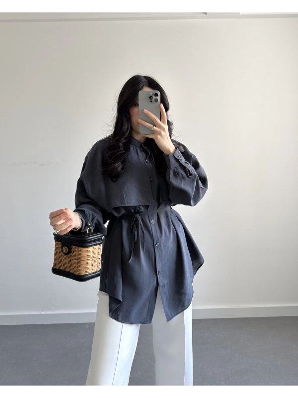 PREMİUM MODAL KEMERLİ GÖMLEK ANTRASİT