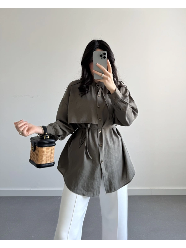 PREMİUM MODAL KEMERLİ GÖMLEK HAKİ